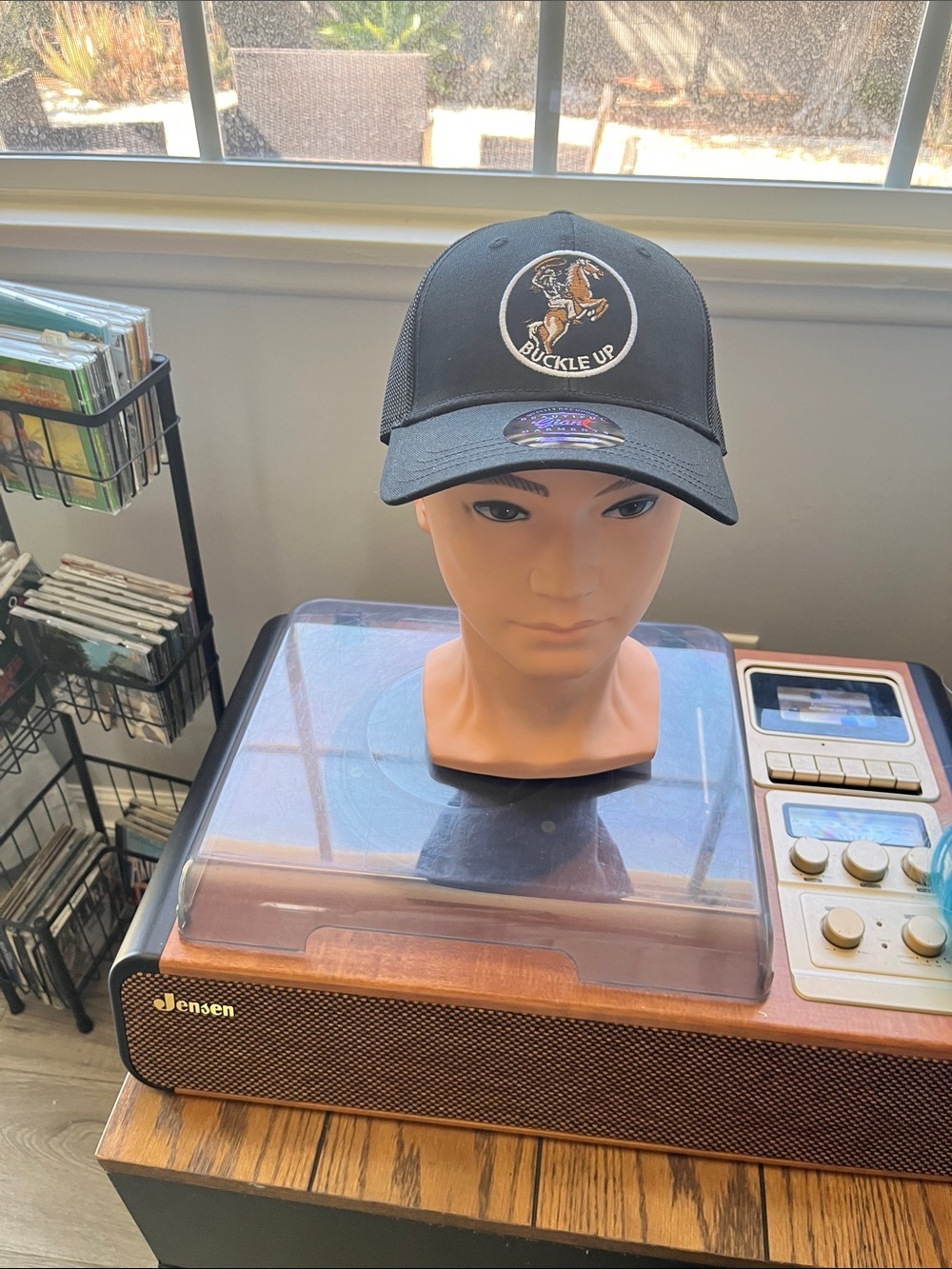 Buckle Up Embroidered Black Trucker Hat
